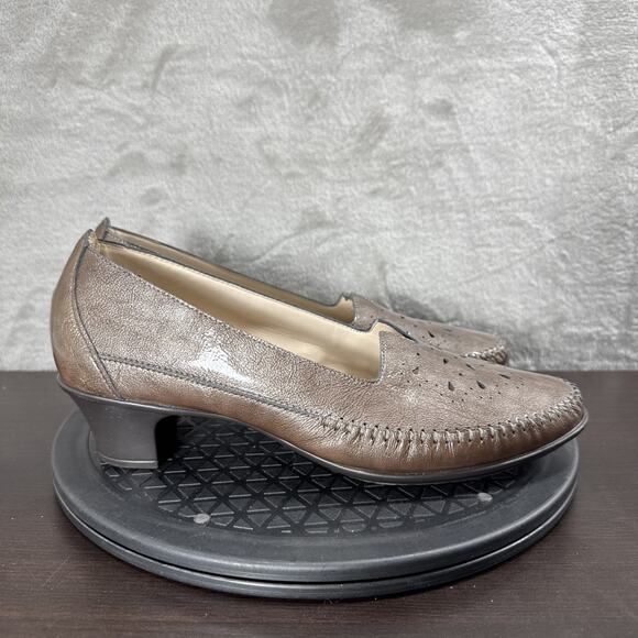 SAS Shoes - SAS Perforated Portobello Bronze Leather Slip On Heels Shoes Womens Size 10M